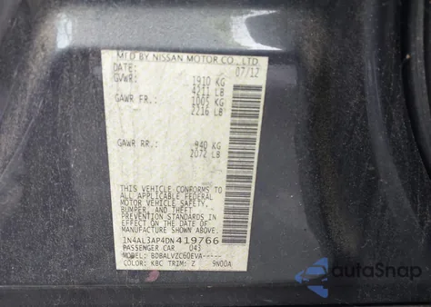 2013 Nissan Altima 2.5 Sl z USA, uszkodzony, nr VIN 1N4AL3AP4DN419766